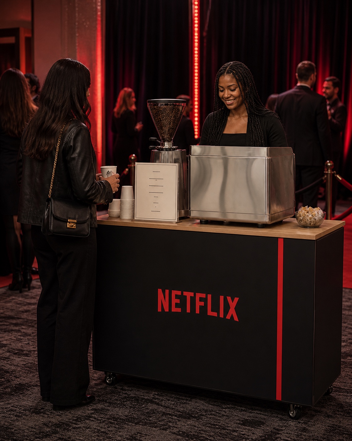Projection d'un coffee bar Netflix pendant une soirée