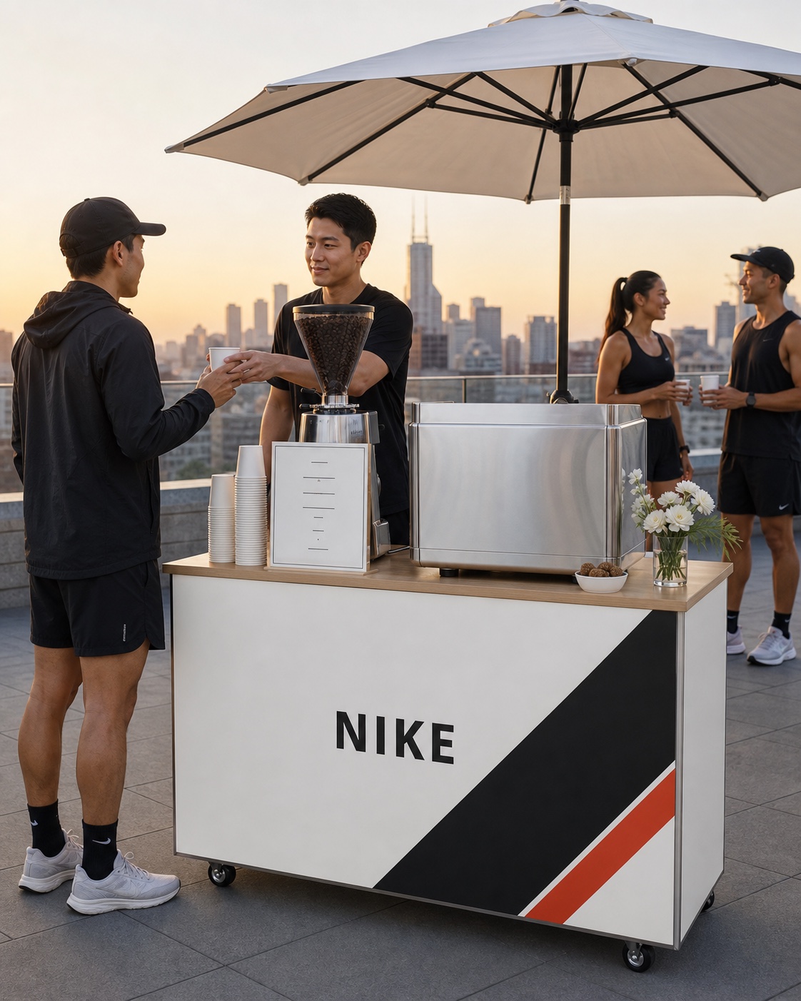 Projection d'un coffee bar Nike sur un rooftop
