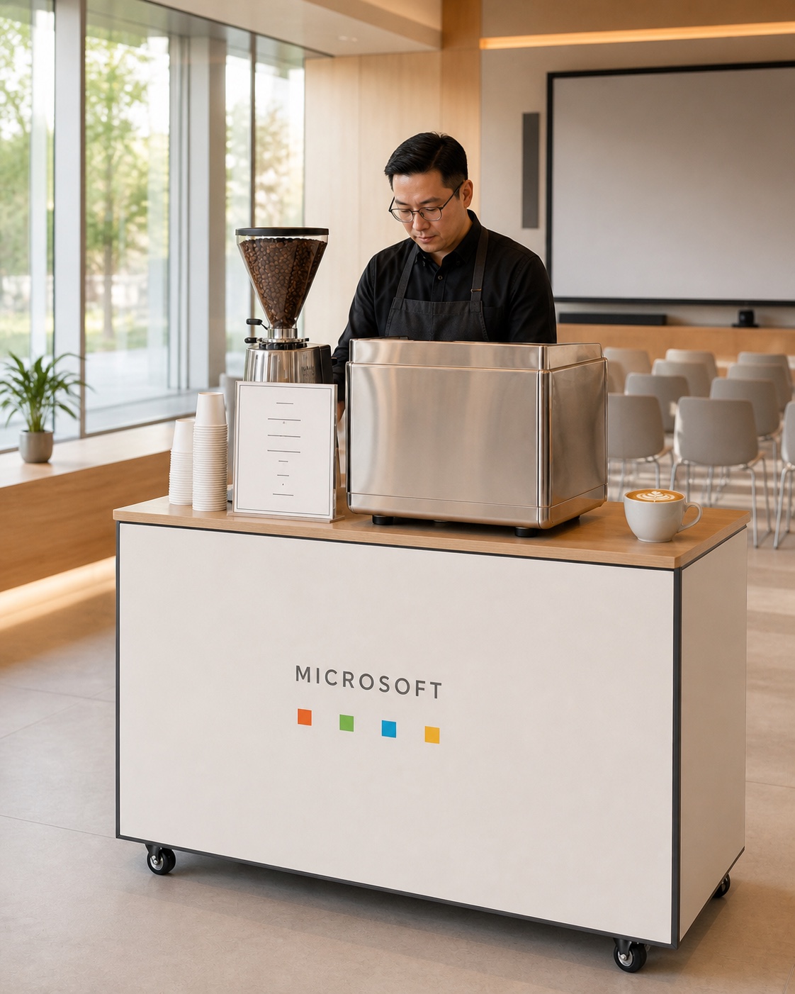 Projection d'un coffee bar Microsoft pendant un séminaire